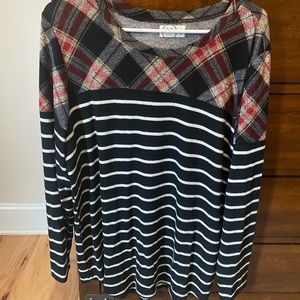 Women’s Black Flannel and Striped Top